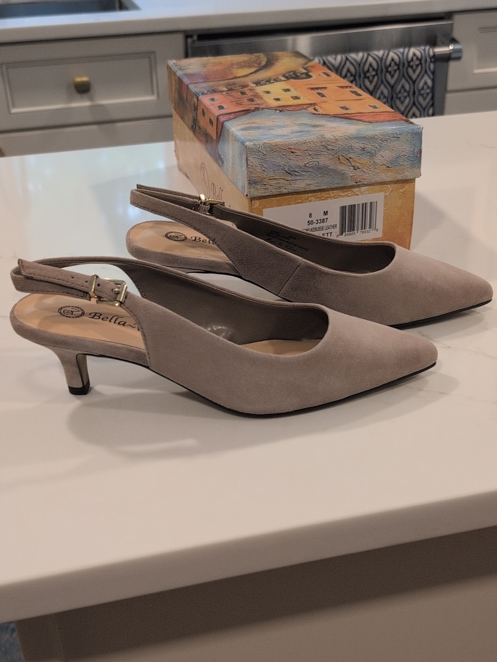 Bella Vita Almond Suede Slingback Kitten Heel Pumps NWT Size 8